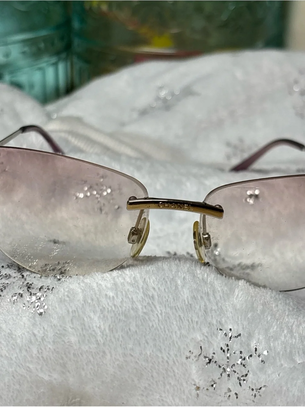 Chanel Rimless Pink Gradient Sunglasses with Gold Bridge